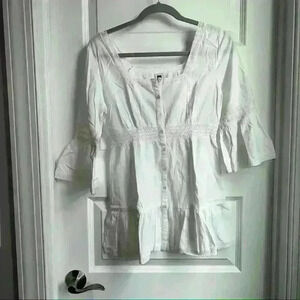 GAP White Peasant Sleeve Tunic with Lace Detail Size S Small New